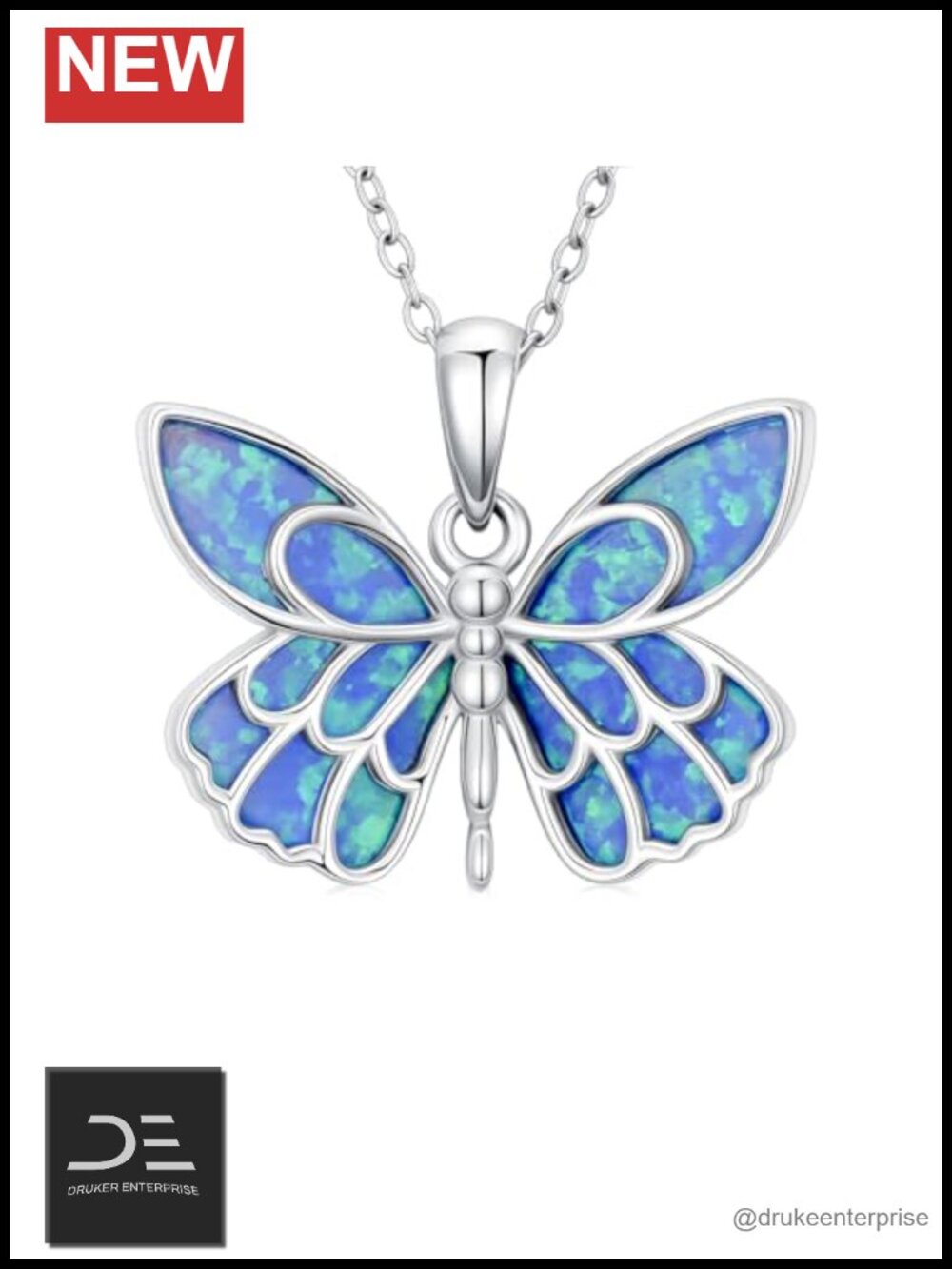 LONAGO Butterfly Necklace 925 Sterling Silver Gemstone Pendant
